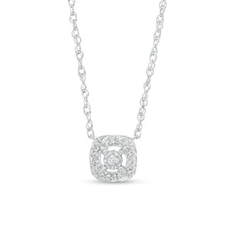 0.06 CT. T.W. Diamond Cushion-Shaped Frame Necklace in Sterling Silver