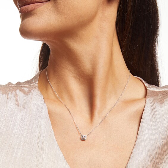 0.06 CT. T.W. Diamond Cushion-Shaped Frame Necklace in Sterling Silver