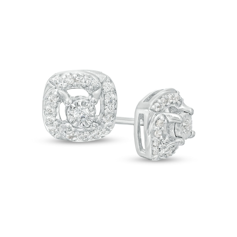 0.15 CT. T.W. Diamond Cushion-Shaped Frame Stud Earrings in Sterling Silver|Peoples Jewellers