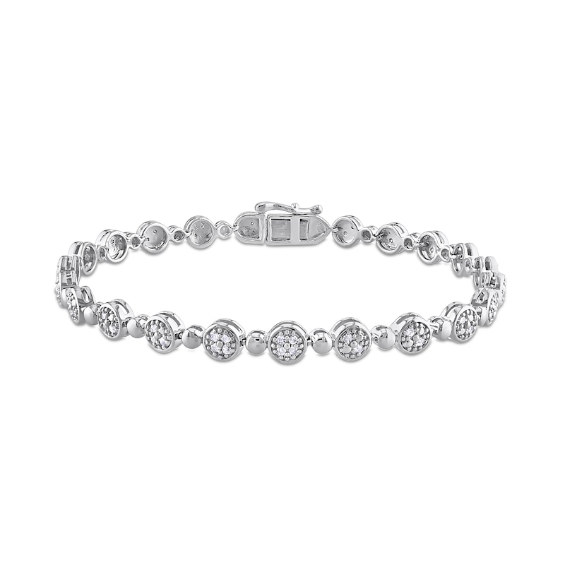 0.50 CT. T.W. Multi-Diamond Alternating Bead Link Bracelet in Sterling Silver – 7.5"