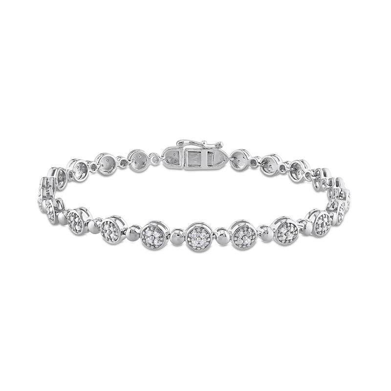 0.50 CT. T.W. Multi-Diamond Alternating Bead Link Bracelet in Sterling Silver – 7.5"|Peoples Jewellers