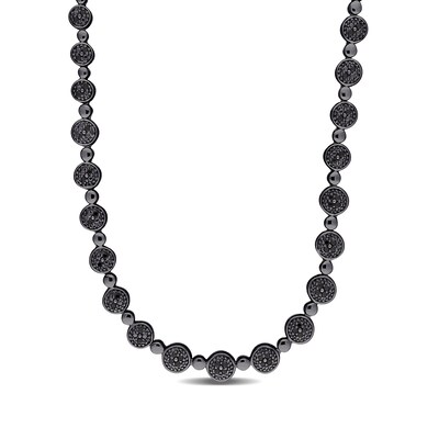 CT. T.W. Black Multi-Diamond Alternating Bead Link Necklace in Sterling Silver with Black Rhodium Plate – 17