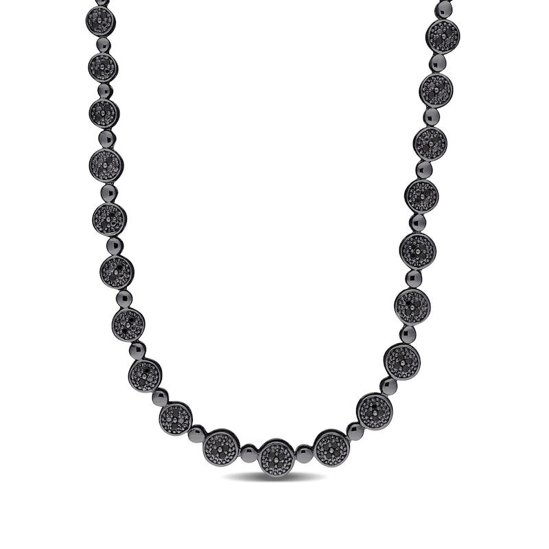 CT. T.W. Black Multi-Diamond Alternating Bead Link Necklace in Sterling Silver with Black Rhodium Plate – 17"|Peoples Jewellers