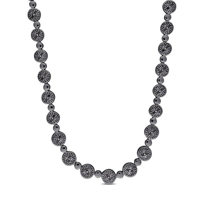 1.00 CT. T.W. Black Multi-Diamond Alternating Bead Link Necklace in Sterling Silver with Black Rhodium Plate – 17"