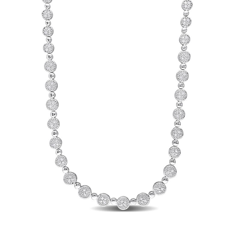 Main Image 1 of 0.50 CT. T.W. Multi-Diamond Alternating Bead Link Necklace in Sterling Silver – 17"