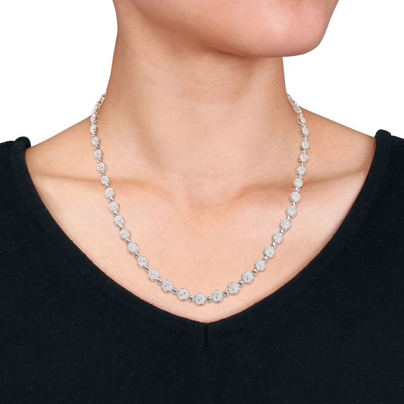 Main Image 2 of 0.50 CT. T.W. Multi-Diamond Alternating Bead Link Necklace in Sterling Silver – 17"