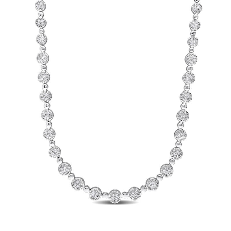 Main Image 1 of 1.00 CT. T.W. Multi-Diamond Alternating Bead Link Necklace in Sterling Silver – 17"
