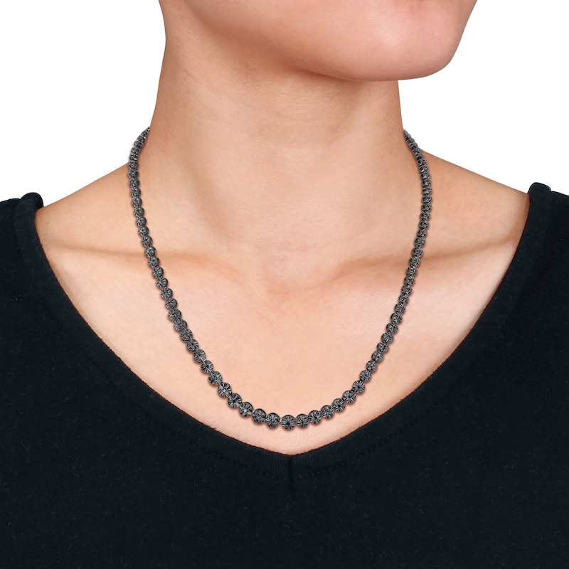 Main Image 2 of 0.99 CT. T.W. Black Diamond Graduated Tennis Necklace in Sterling Silver with Black Rhodium Plate – 17"
