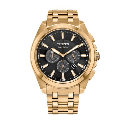 Men's Citizen Eco-Drive® Classic Gold-Tone Chronograph Watch with Black Dial (Model: CA4512-50E)