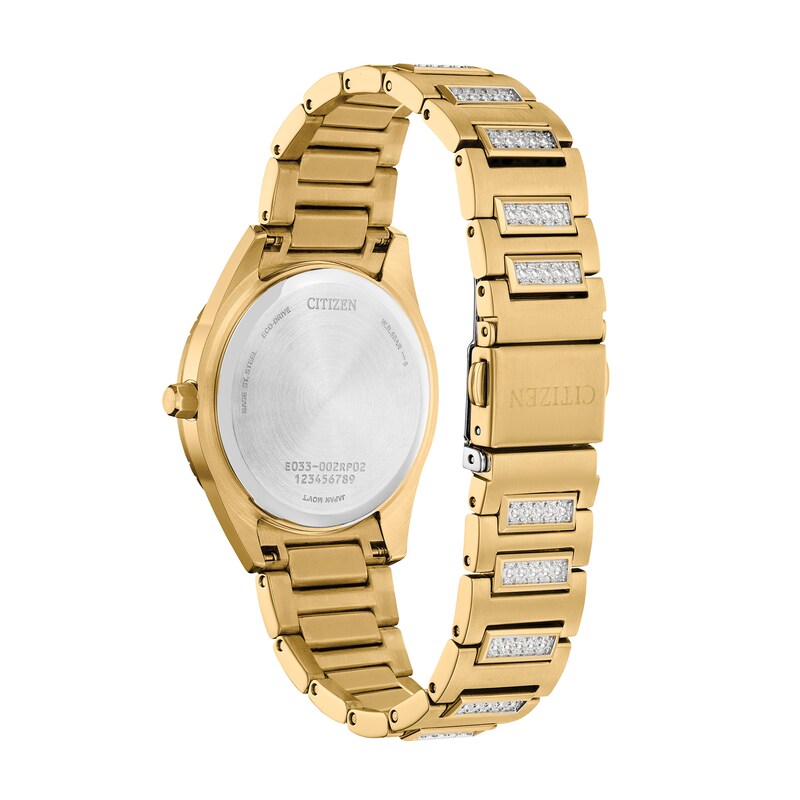 Ladies' Citizen Eco-Drive® Crystal Gold-Tone Watch with Mother-of-Pearl Dial (Model: EM1022-51D)