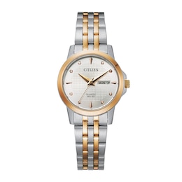 Ladies' Citizen Quartz Classic Two-Tone Watch with Silver-Tone Dial (Model: EQ0605-53A)