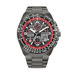 Men's Citizen Eco-Drive® Sport Snowbirds Skyhawk A-T Two-Tone Chronograph Watch with Black Dial (Model: JY8129-53H)