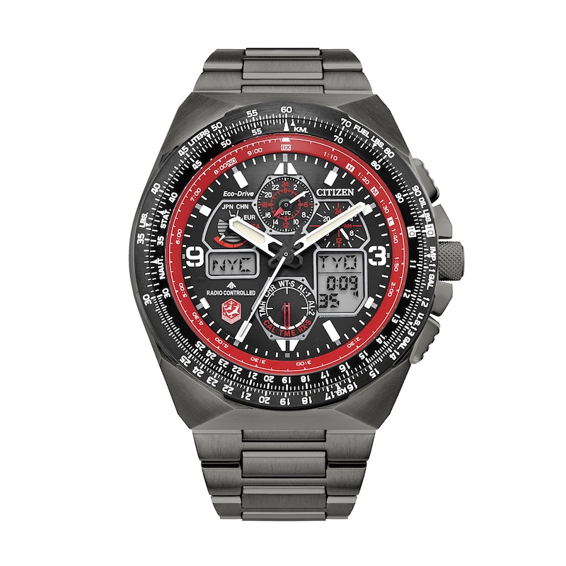 Main Image 1 of Men's Citizen Eco-Drive® Sport Snowbirds Skyhawk A-T Two-Tone Chronograph Watch with Black Dial (Model: JY8129-53H)