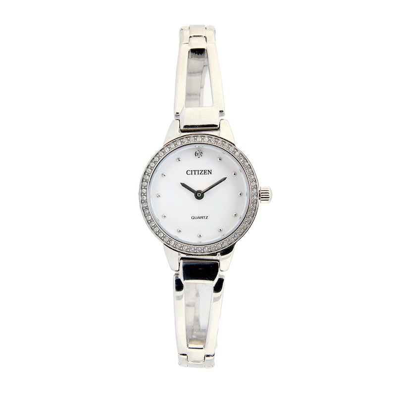 Ladies' Citizen Quartz Classic Crystal Accent Bangle Watch with White Dial (Model: EZ7011-88A)|Peoples Jewellers