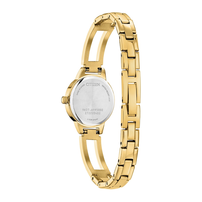 Ladies' Citizen Quartz Classic Crystal Accent Gold-Tone Bangle Watch with Black Dial (Model: EZ7012-85E)|Peoples Jewellers