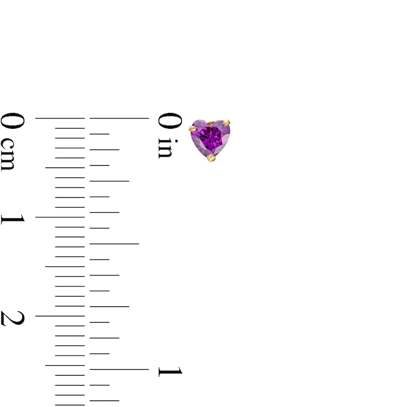 Main Image 2 of Child's 4.0mm Heart-Shaped Purple Cubic Zirconia Stud Earrings in 14K Gold