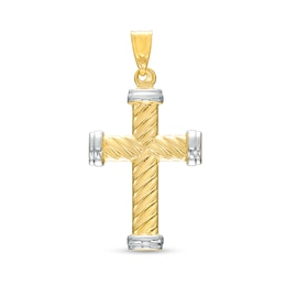 Twist Rope-Textured Cross Necklace Charm in 10K Two-Tone Gold