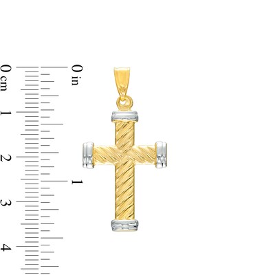 Twist Rope-Textured Cross Necklace Charm in 10K Two-Tone Gold