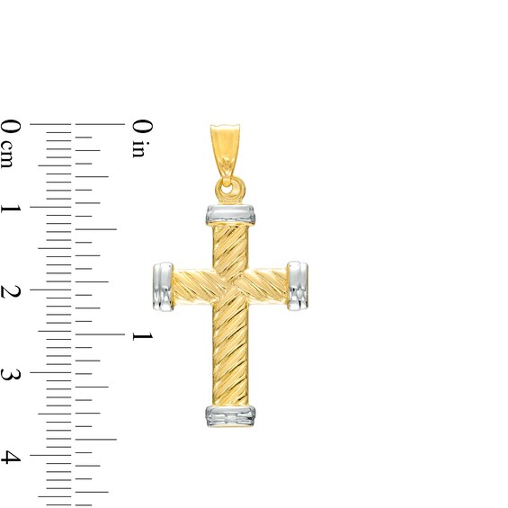 Twist Rope-Textured Cross Necklace Charm in 10K Two-Tone Gold