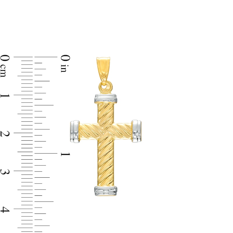 Main Image 2 of Twist Rope-Textured Cross Necklace Charm in 10K Two-Tone Gold