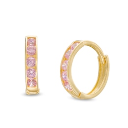 Child's Pink Cubic Zirconia Five Stone Huggie Hoop Earrings in 14K Gold