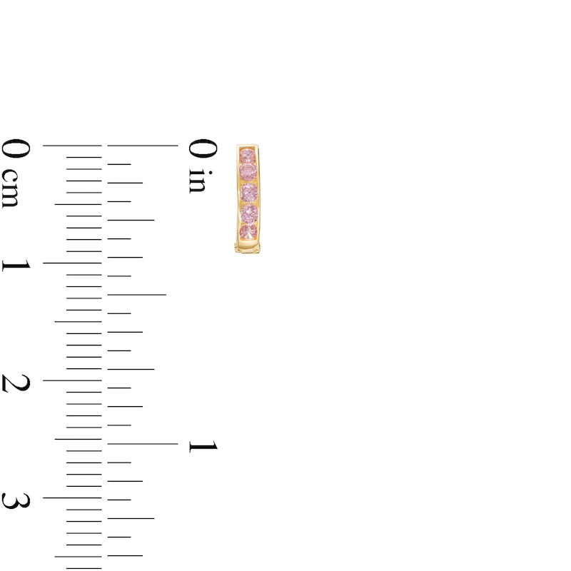 Main Image 2 of Child's Pink Cubic Zirconia Five Stone Huggie Hoop Earrings in 14K Gold