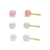 Thumbnail Image 1 of Child's Freshwater Cultured Pearl and Multi-Colour Cubic Zirconia Three Piece Stud Earrings Set in 14K Gold