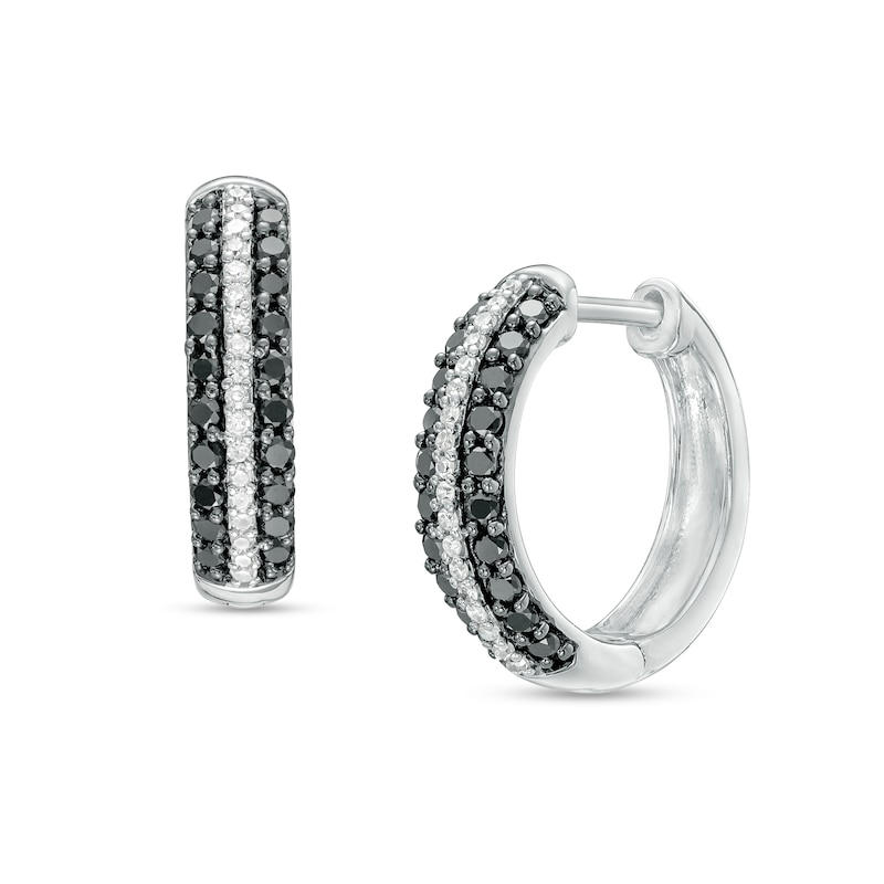 0.50 CT. T.W. Black and White Diamond Triple Row Hoop Earrings in Sterling Silver|Peoples Jewellers