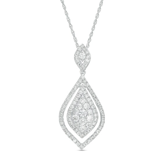 1.00 CT. T.W. Multi-Diamond Frame Pointed Teardrop Pendant in 10K White Gold
