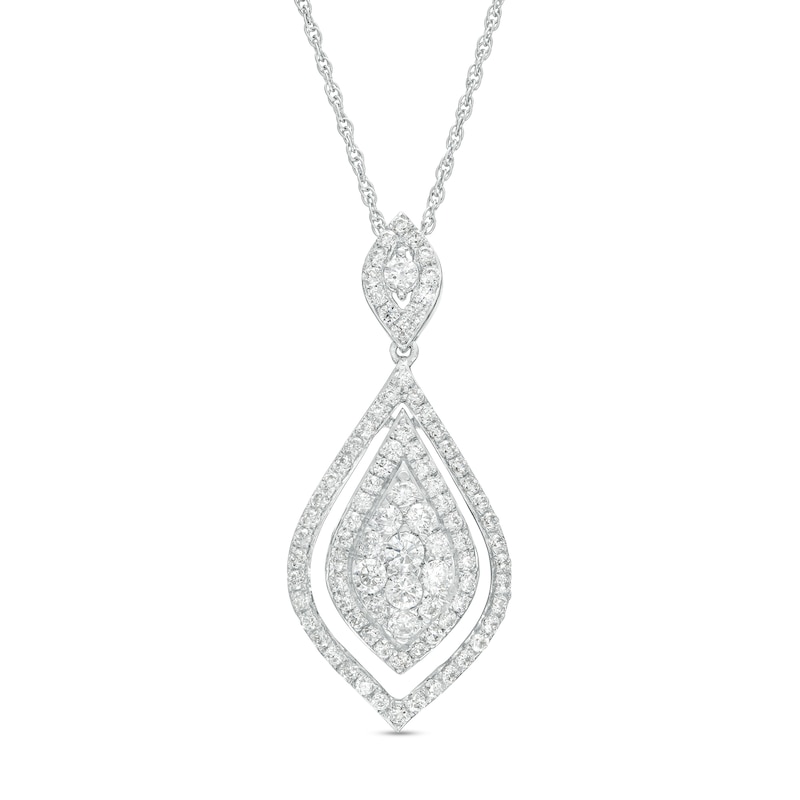 1.00 CT. T.W. Multi-Diamond Frame Pointed Teardrop Pendant in 10K White Gold