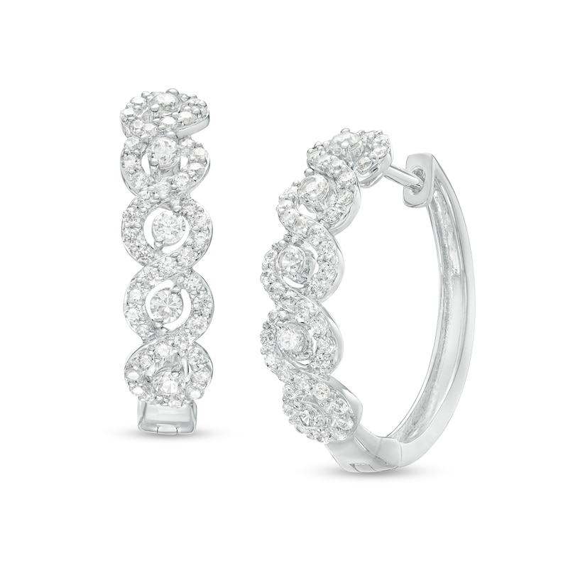 1.00 CT. T.W. Diamond Twist Hoop Earrings in 10K White Gold|Peoples Jewellers