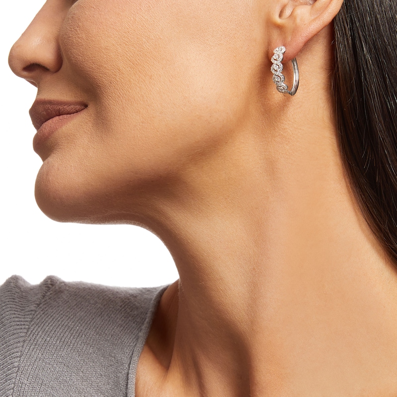 1.00 CT. T.W. Diamond Twist Hoop Earrings in 10K White Gold|Peoples Jewellers