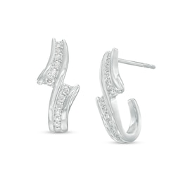 0.33 CT. T.W. Diamond Graduated Curved J-Hoop Earrings in 10K White Gold
