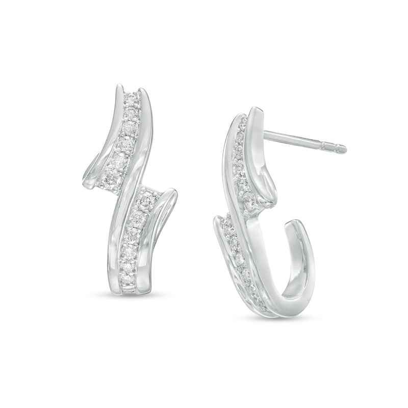 0.33 CT. T.W. Diamond Graduated Curved J-Hoop Earrings in 10K White Gold