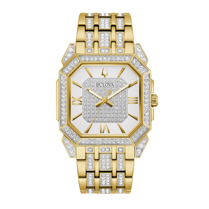 Main Image 1 of Men's Bulova Octava Crystal Gold-Tone Watch with Octagonal White Dial (Model: 98A295)