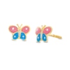 Thumbnail Image 1 of Child's Pink, Blue and White Enamel Butterfly Stud Earrings in 14K Gold
