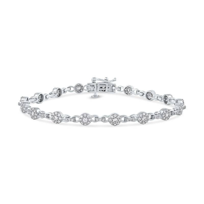 Main Image 2 of 1.50 CT. T.W. Multi-Diamond Alternating Link Line Bracelet in 10K White Gold - 7.25"