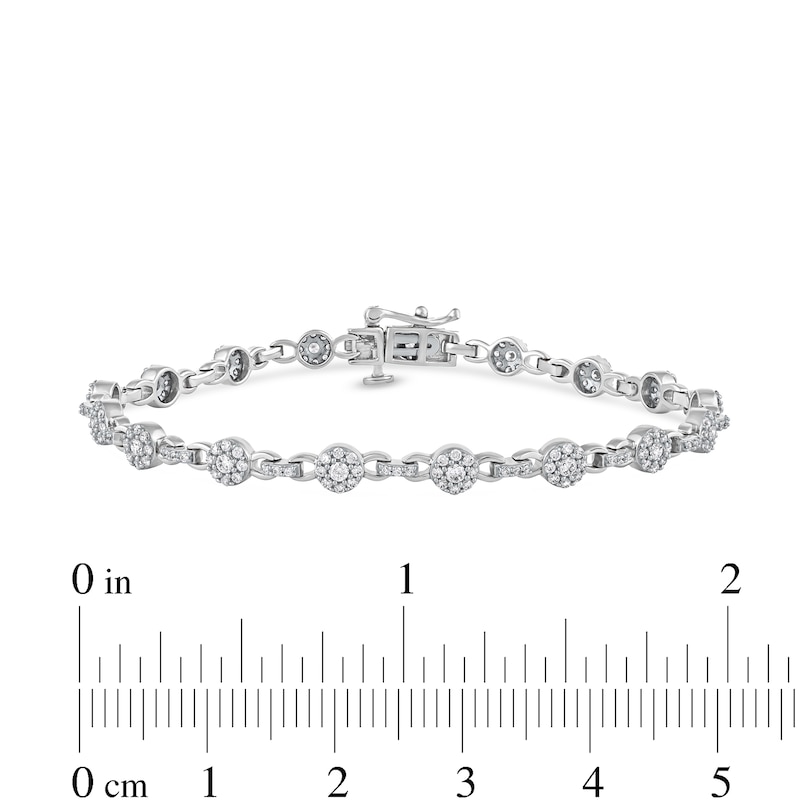 Main Image 4 of 1.50 CT. T.W. Multi-Diamond Alternating Link Line Bracelet in 10K White Gold - 7.25"