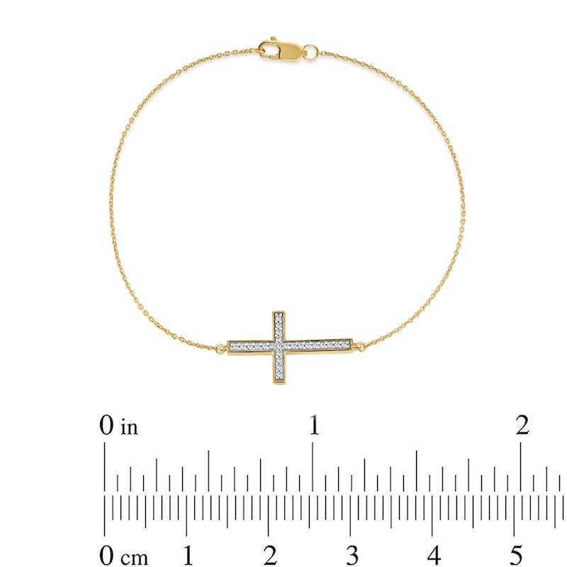 Main Image 4 of 0.12 CT. T.W. Diamond Sideways Cross Bracelet in 10K Gold - 7.25"