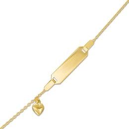Child's ID with Heart Dangle Station Bracelet in 14K Gold - 6.0&quot;