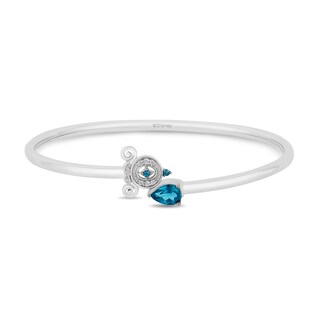 Enchanted Disney Cinderella Pear-Shaped London Blue Topaz and 0.065 CT. T.W. Diamond Carriage Bangle in Sterling Silver