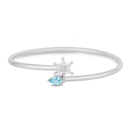 Enchanted Disney Elsa Pear-Shaped Sky Blue Topaz and 0.065 CT. T.W. Diamond Bangle in Sterling Silver