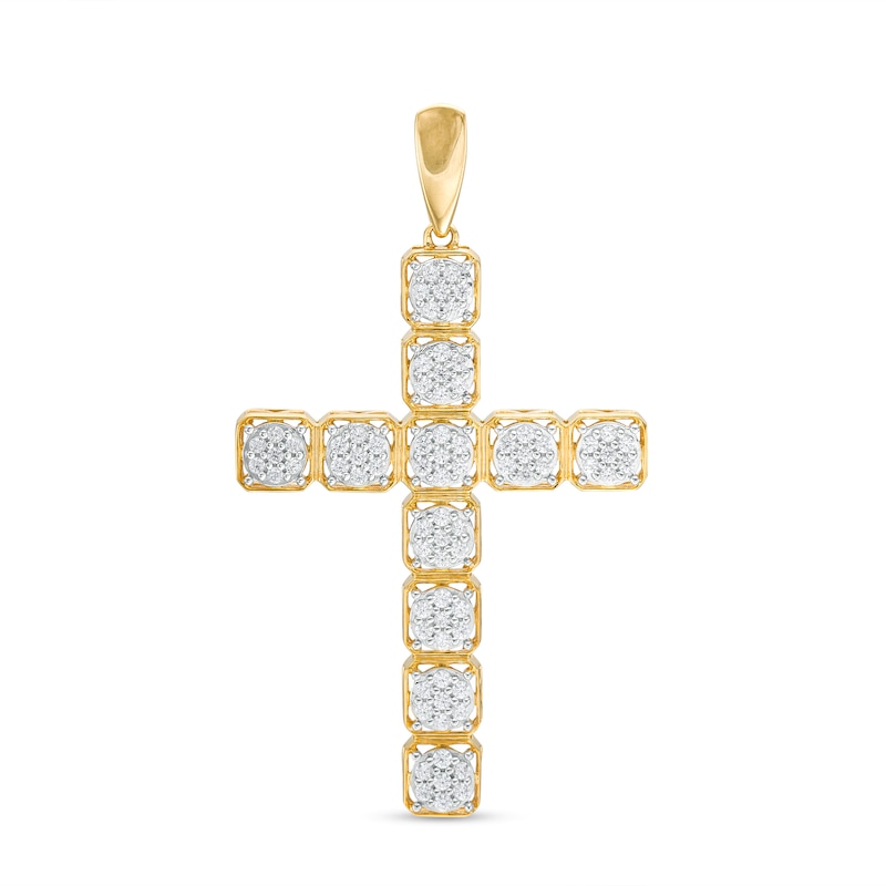 Men's 0.70 CT. T.W. Multi-Diamond Cross Necklace Charm in 10K Gold|Peoples Jewellers