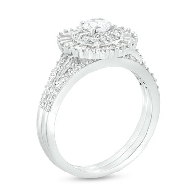 0.95 CT. T.W. Baguette and Round Diamond Double Frame Bridal Set in 10K Gold