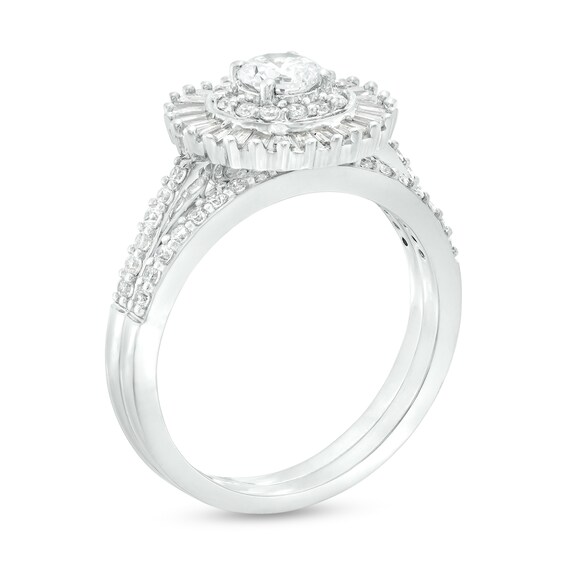 0.95 CT. T.W. Baguette and Round Diamond Double Frame Bridal Set in 10K Gold