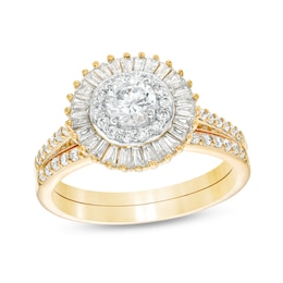 0.95 CT. T.W. Baguette and Round Diamond Double Frame Bridal Set in 10K Gold
