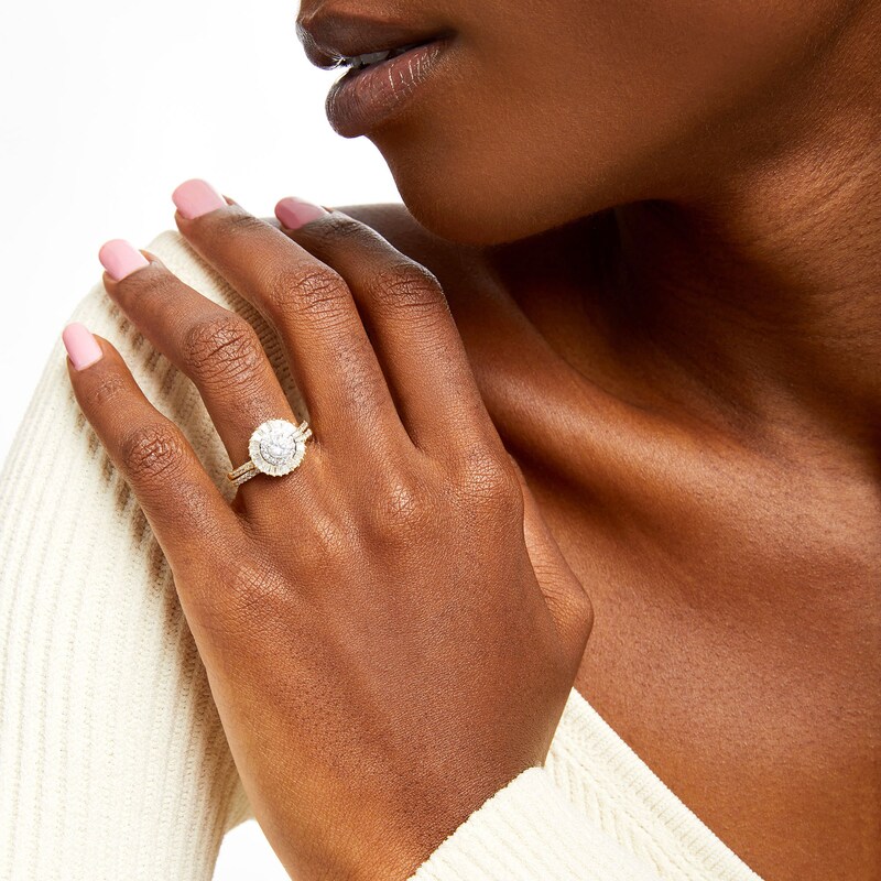 Main Image 2 of 0.95 CT. T.W. Baguette and Round Diamond Double Frame Bridal Set in 10K Gold