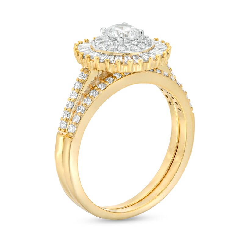 Main Image 3 of 0.95 CT. T.W. Baguette and Round Diamond Double Frame Bridal Set in 10K Gold