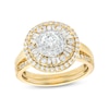 Thumbnail Image 0 of 0.95 CT. T.W. Baguette and Round Diamond Triple Frame Bridal Set in 10K Gold