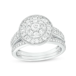 0.95 CT. T.W. Multi-Diamond Alternating Baguette and Round Frame Bridal Set in 10K White Gold